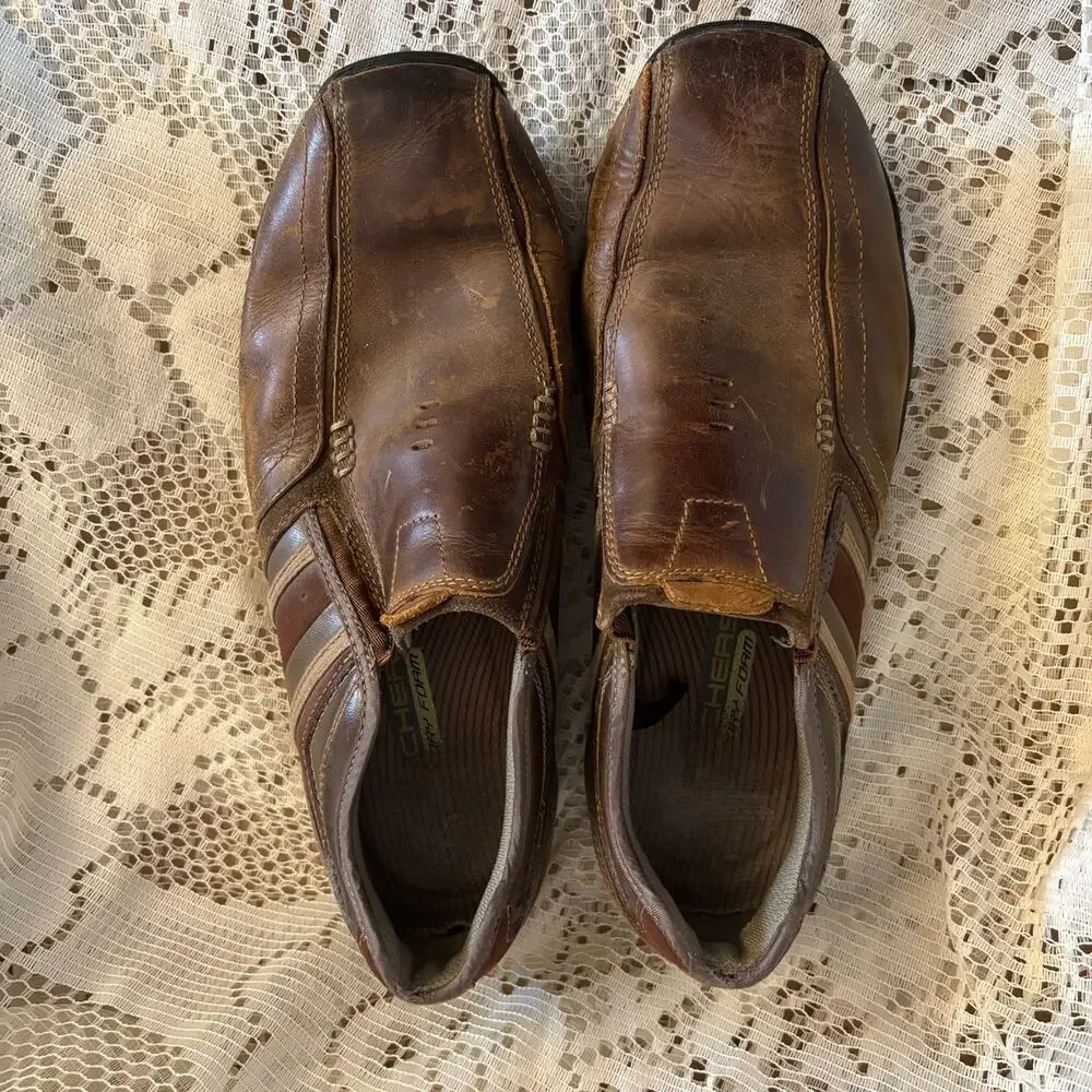 Skechers Men's US 10.5 Diameter Zinroy Brown Leather Slip-On Loafers